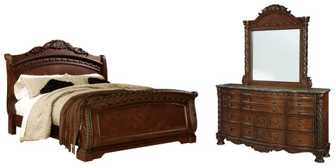 North Shore King Sleigh Bed with Mirrored Dresser