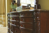 North Shore Queen Panel Bed with Mirrored Dresser and Chest