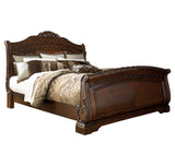 North Shore California King Sleigh Bed with Mirrored Dresser and 2 Nightstands