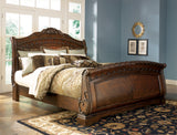 North Shore King Sleigh Bed with Mirrored Dresser and 2 Nightstands