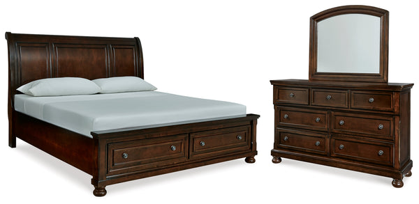 Porter King Sleigh Bed with Mirrored Dresser