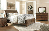 Flynnter California King Sleigh Bed with 2 Storage Drawers with Mirrored Dresser, Chest and Nightstand