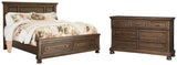 Flynnter King Panel Bed with 2 Storage Drawers with Dresser