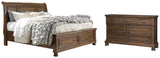 Flynnter Queen Sleigh Bed with 2 Storage Drawers with Dresser with Dresser