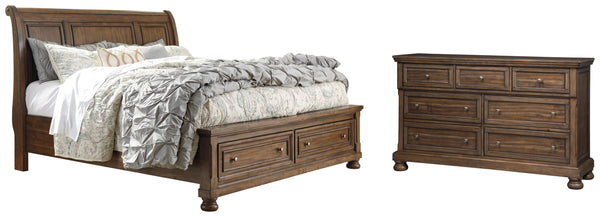 Flynnter Queen Sleigh Bed with 2 Storage Drawers with Dresser with Dresser