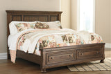 Flynnter Queen Panel Bed with 2 Storage Drawers with Mirrored Dresser