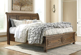 Flynnter California King Sleigh Bed with 2 Storage Drawers with Mirrored Dresser and Chest