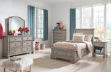 Lettner Twin Sleigh Bed with Mirrored Dresser and Chest