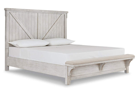 Brashland White California King Bed w/Bench Footboard