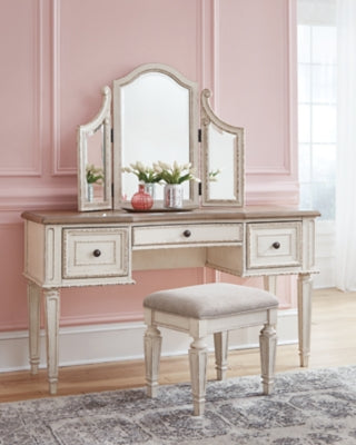 Realyn Vanity and Mirror with Stool