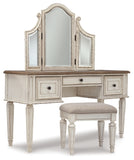 Realyn Vanity and Mirror with Stool