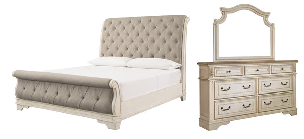 Realyn Queen Sleigh Bed with Mirrored Dresser