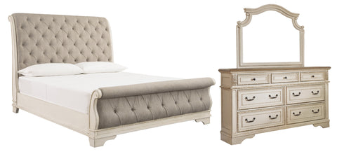 Realyn King Sleigh Bed with Mirrored Dresser