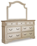 Realyn Queen Upholstered Panel Bed with Mirrored Dresser and Chest