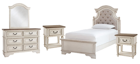 Realyn Twin Panel Bed with Mirrored Dresser and 2 Nightstands