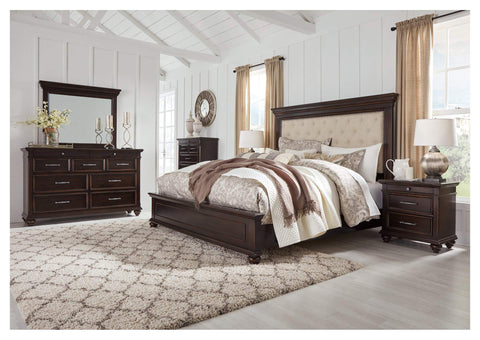 Brynhurst Brown California King Upholstered Panel Bed Dresser w/Mirror