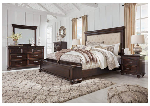 Brynhurst Brown King Upholstered Storage Bed Dresser w/Mirror
