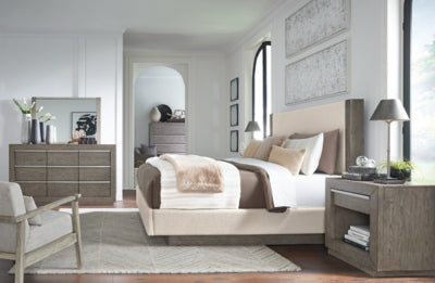 Anibecca King Upholstered Bed with Mirrored Dresser, Chest and 2 Nightstands