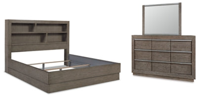 Anibecca California King Bookcase Bed with Mirrored Dresser