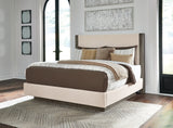 Anibecca California King Upholstered Bed with Mirrored Dresser, Chest and Nightstand