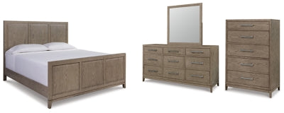 Chrestner Queen Panel Bed with Mirrored Dresser and Chest