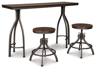 Odium Rustic Brown Rectangular Counter Table w/2 Stools