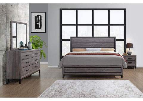 Kate Foil Grey Queen Panel Bed w/Dresser & Mirror