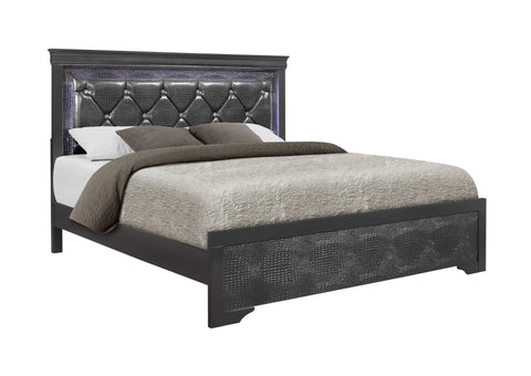 Pompei Metallic Grey Upholstered Panel Queen Bed