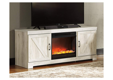 Bellaby Whitewash LG TV Stand w/Black Glass/Stone Fireplace Insert